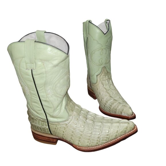 Holster Kids Cowhide Caiman Print Embroidered  Boots Leather Western Cowboy Boot - Picture 1 of 9